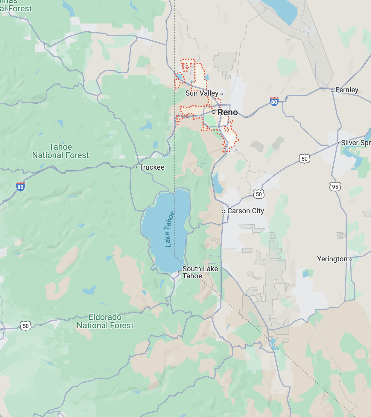 Reno/Tahoe Service Area Map